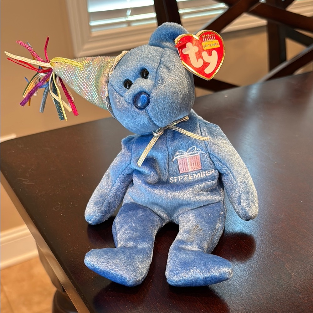 Ty Blue Bear with Festive Hat